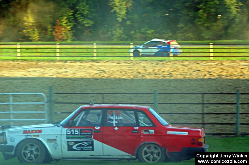 Justin Mason / Cameron Case Volvo 240 on SS1. Chris Miller / Michelle Miller Ford Focus ZX3 on SS2.