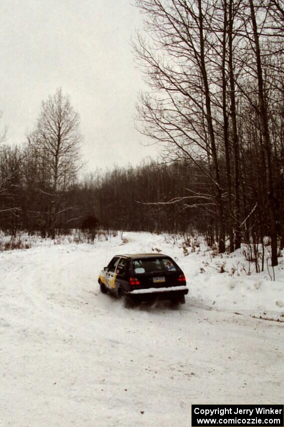 William Tremmel / Peter Coleman VW GTI at a sharp corner on SS1, Hardwood Hills Rd.