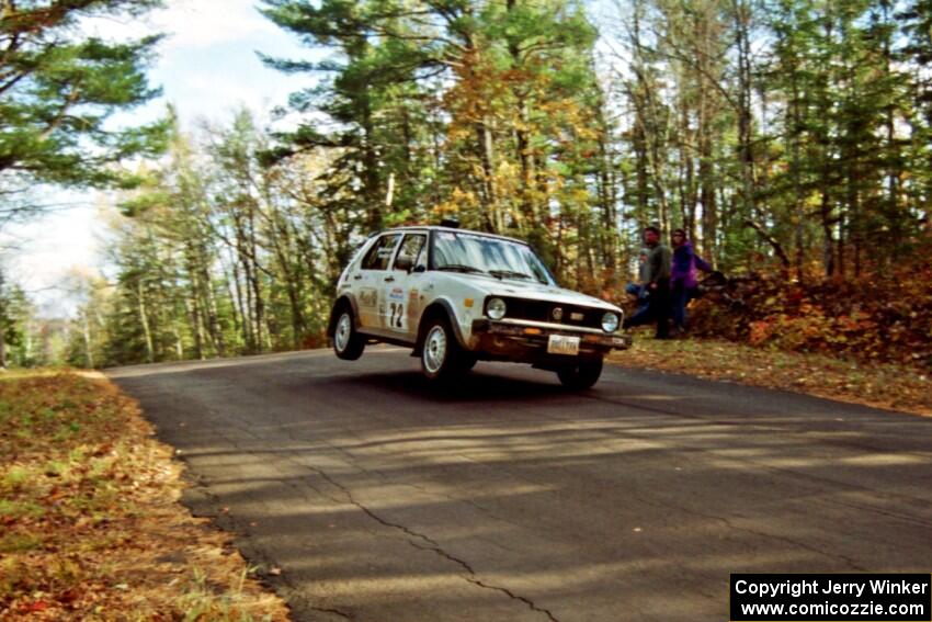 Jon Hamilton / Josh Westhoven VW Rabbit at the midpoint jump on SS16, Brockway Mt.