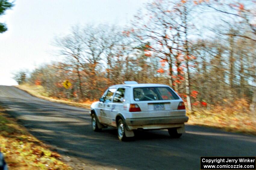 Doug Davenport / Lea Davenport VW GTI at speed on SS16, Brockway Mt.