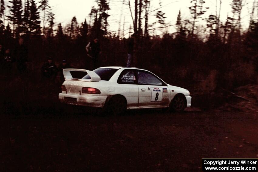 Pat Richard / Ben Bradley Subaru WRX STi comes through the spectator corner on SS19, Gratiot Lake II.