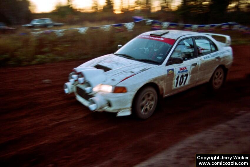 Tim Paterson / Scott Ferguson Mitsubishi Lancer Evo IV comes through the spectator corner on SS19, Gratiot Lake II.