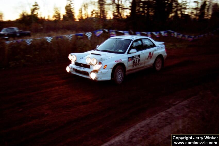 Jason Rivas / Ole Holter Subaru WRX comes through the spectator corner on SS19, Gratiot Lake II.