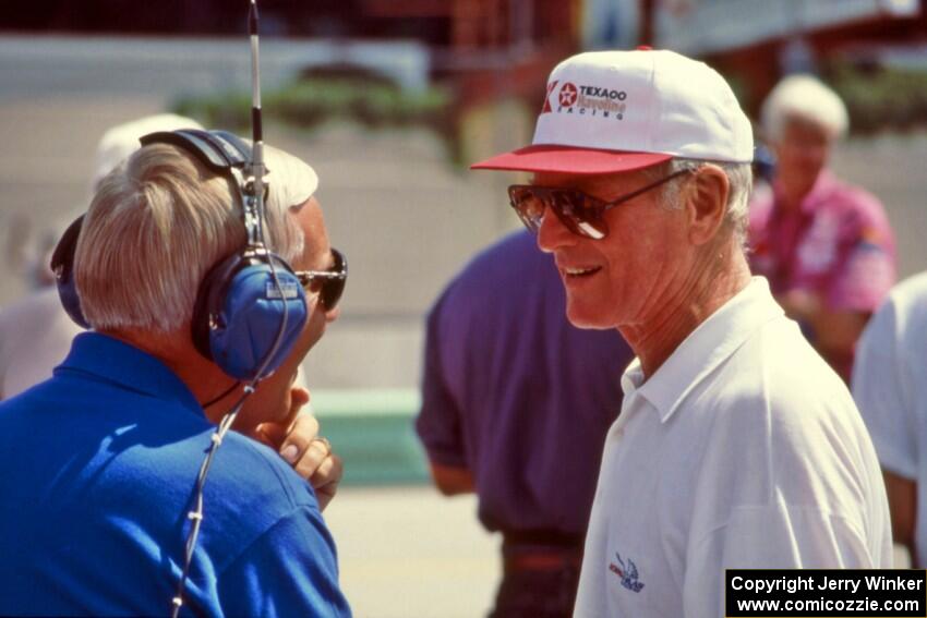 Gary Gerould interviews Paul Newman on pit lane.