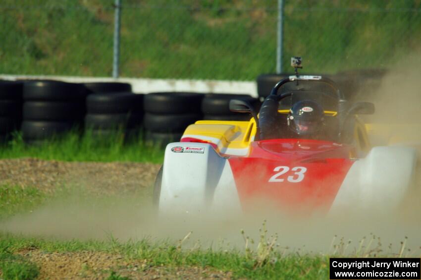 Dave Glodowski's Spec Racer Ford spins off course at turn 12.