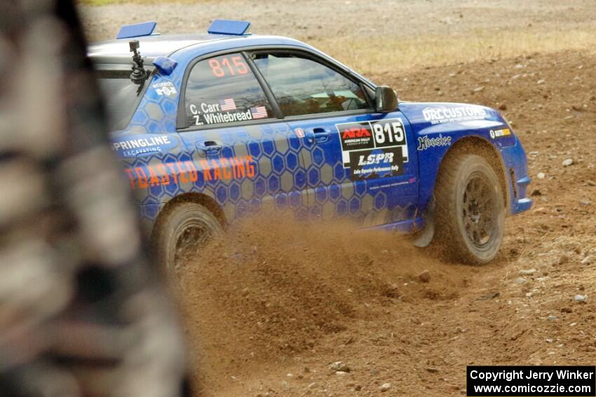 Zach Whitebread / Cameron Carr Subaru WRX STi comes through the spectator point on SS9, Arvon-Silver I.