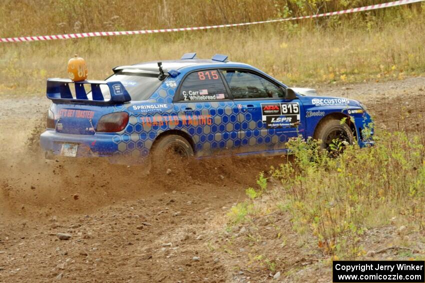 Zach Whitebread / Cameron Carr Subaru WRX STi comes through the spectator point on SS9, Arvon-Silver I.