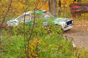 Seamus Burke / Martin Brady Ford Escort Mk. II slides to a stop at the spectator point on SS9, Arvon-Silver I.