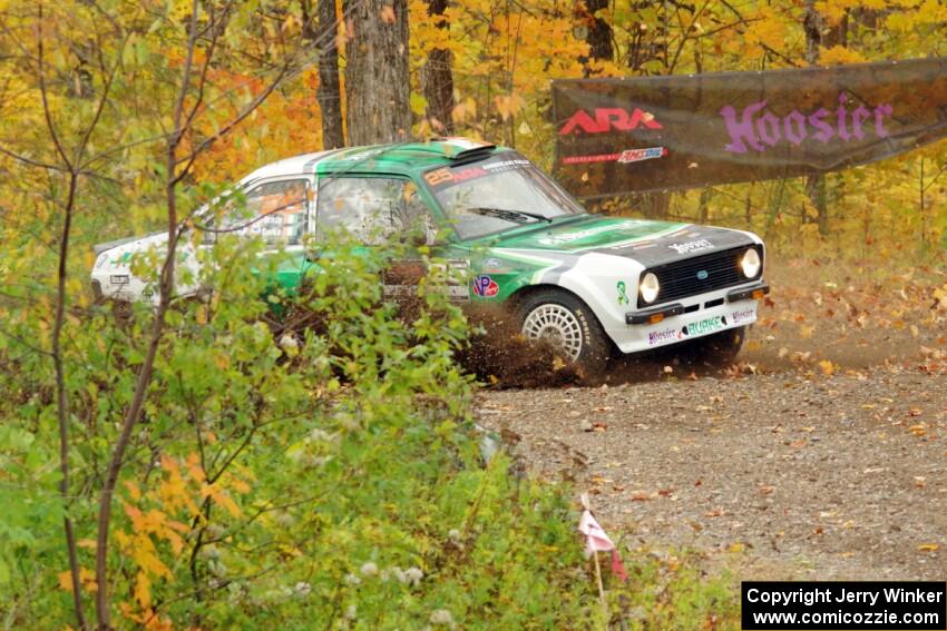 Seamus Burke / Martin Brady Ford Escort Mk. II slides to a stop at the spectator point on SS9, Arvon-Silver I.