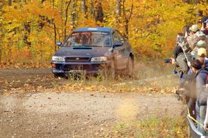 Jimmy Pelizzari / Kate Stevens Subaru Impreza comes through the spectator point on SS9, Arvon-Silver I.