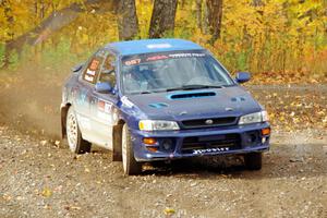 Jimmy Pelizzari / Kate Stevens Subaru Impreza comes through the spectator point on SS9, Arvon-Silver I.