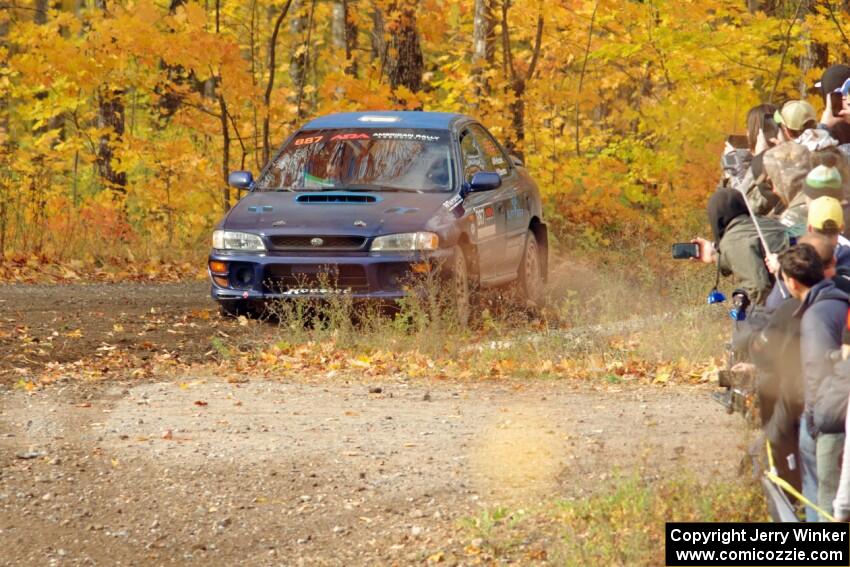 Jimmy Pelizzari / Kate Stevens Subaru Impreza comes through the spectator point on SS9, Arvon-Silver I.