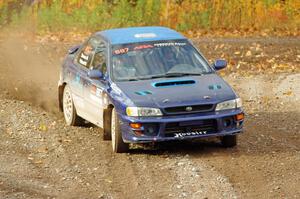 Jimmy Pelizzari / Kate Stevens Subaru Impreza comes through the spectator point on SS9, Arvon-Silver I.