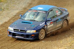 Jimmy Pelizzari / Kate Stevens Subaru Impreza comes through the spectator point on SS9, Arvon-Silver I.