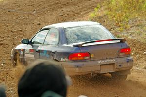 Jimmy Pelizzari / Kate Stevens Subaru Impreza comes through the spectator point on SS9, Arvon-Silver I.