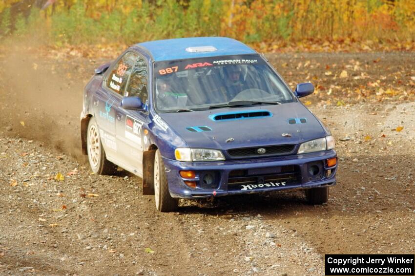 Jimmy Pelizzari / Kate Stevens Subaru Impreza comes through the spectator point on SS9, Arvon-Silver I.