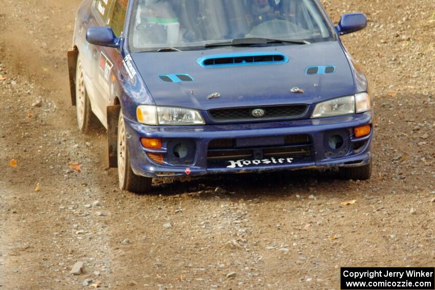 Jimmy Pelizzari / Kate Stevens Subaru Impreza comes through the spectator point on SS9, Arvon-Silver I.