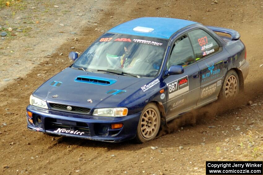 Jimmy Pelizzari / Kate Stevens Subaru Impreza comes through the spectator point on SS9, Arvon-Silver I.