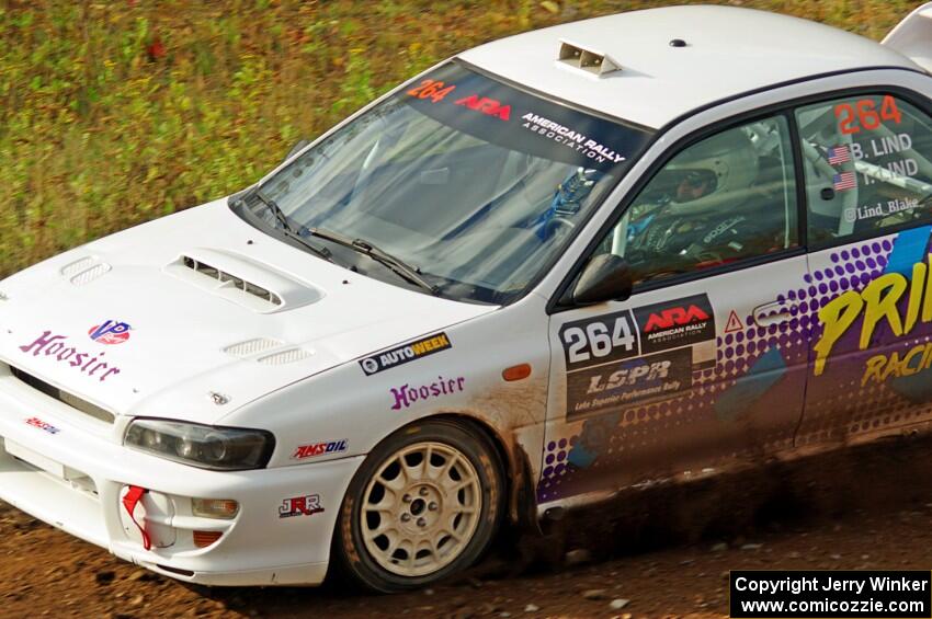 Blake Lind / Tricia Lind Subaru Impreza comes through the spectator point on SS9, Arvon-Silver I.