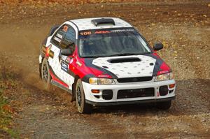 Chris Barribeau / Bryce Proseus Subaru Impreza comes through the spectator point on SS9, Arvon-Silver I.