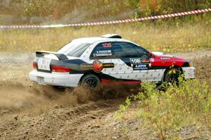 Chris Barribeau / Bryce Proseus Subaru Impreza comes through the spectator point on SS9, Arvon-Silver I.