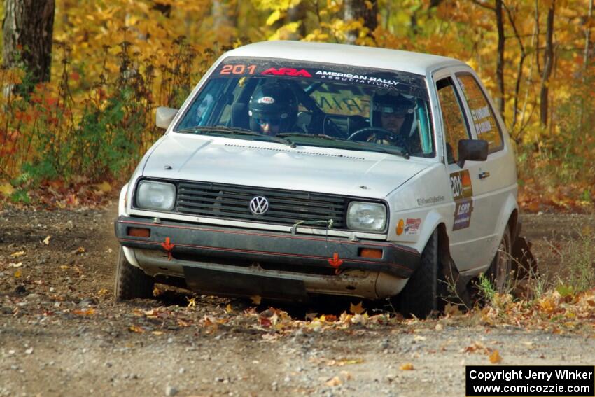 Adam VanDamme / Jake Carlson VW Golf comes through the spectator point on SS9, Arvon-Silver I.