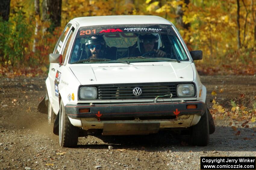 Adam VanDamme / Jake Carlson VW Golf comes through the spectator point on SS9, Arvon-Silver I.