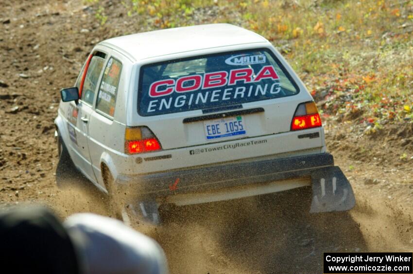 Adam VanDamme / Jake Carlson VW Golf comes through the spectator point on SS9, Arvon-Silver I.