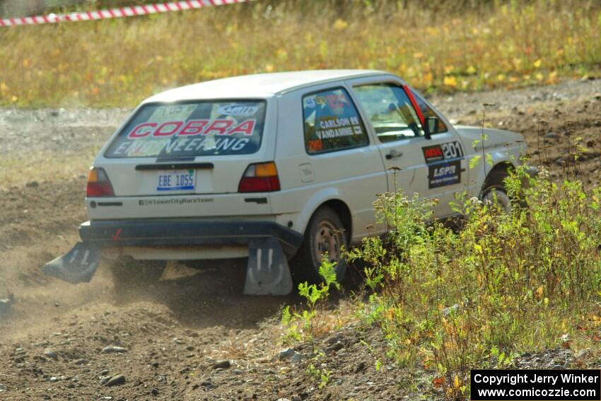 Adam VanDamme / Jake Carlson VW Golf comes through the spectator point on SS9, Arvon-Silver I.