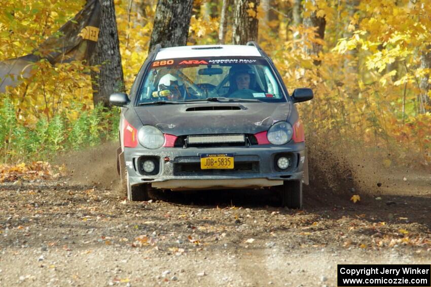 Greg Healey / Cindy Krolikowski Subaru Impeza Outback Sport comes through the spectator point on SS9, Arvon-Silver I.