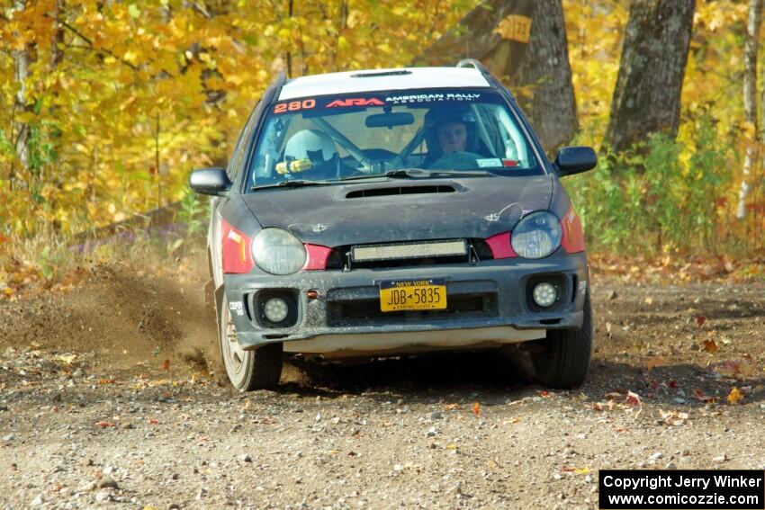 Greg Healey / Cindy Krolikowski Subaru Impeza Outback Sport comes through the spectator point on SS9, Arvon-Silver I.