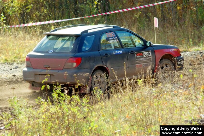 Greg Healey / Cindy Krolikowski Subaru Impeza Outback Sport comes through the spectator point on SS9, Arvon-Silver I.