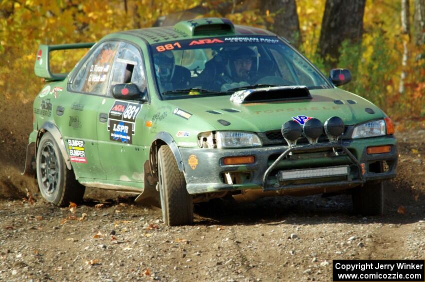 Geoff Weide / Derric Throne Subaru Impreza comes through the spectator point on SS9, Arvon-Silver I.