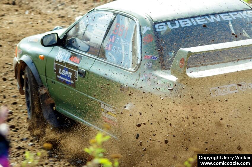 Geoff Weide / Derric Throne Subaru Impreza comes through the spectator point on SS9, Arvon-Silver I.