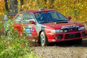 Arin DeMaster / Taylor Kildea Subaru Impreza slides to a halt at the spectator location on SS9, Arvon-Silver I.