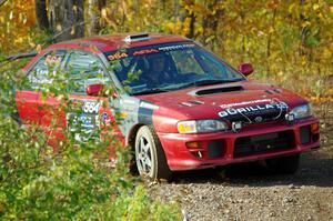 Arin DeMaster / Taylor Kildea Subaru Impreza slides to a halt at the spectator location on SS9, Arvon-Silver I.