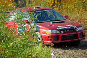 Arin DeMaster / Taylor Kildea Subaru Impreza slides to a halt at the spectator location on SS9, Arvon-Silver I.