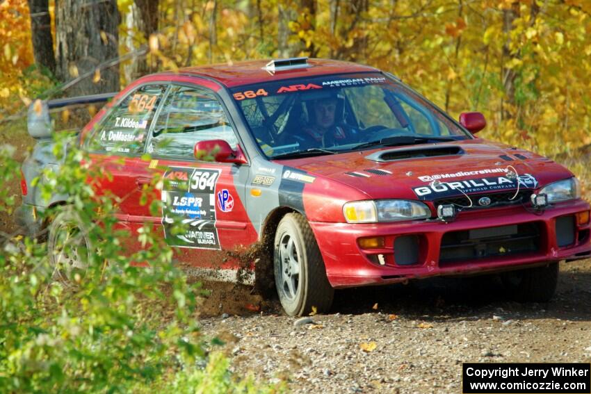 Arin DeMaster / Taylor Kildea Subaru Impreza slides to a halt at the spectator location on SS9, Arvon-Silver I.