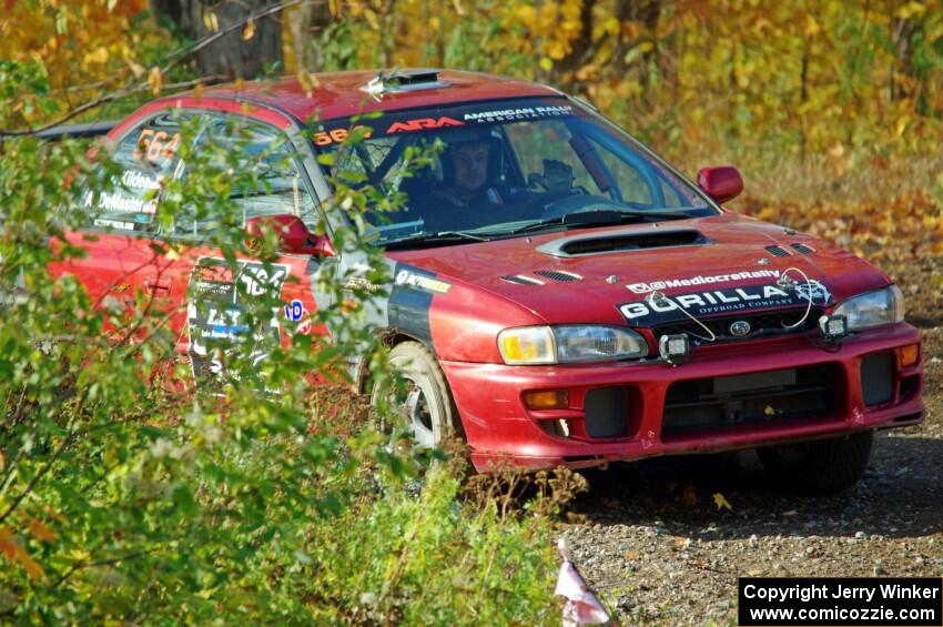 Arin DeMaster / Taylor Kildea Subaru Impreza slides to a halt at the spectator location on SS9, Arvon-Silver I.