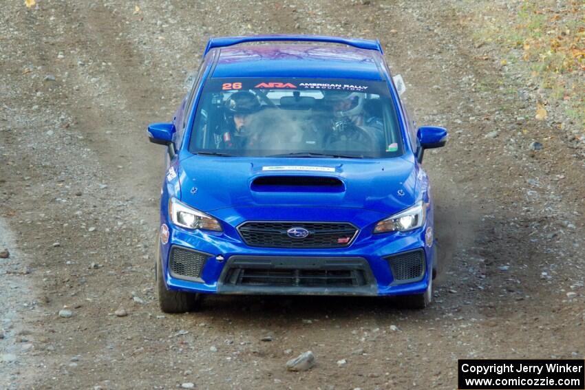 Rob Sanders / Karen Jankowski Subaru WRX STi comes through the spectator point on SS9, Arvon-Silver I.