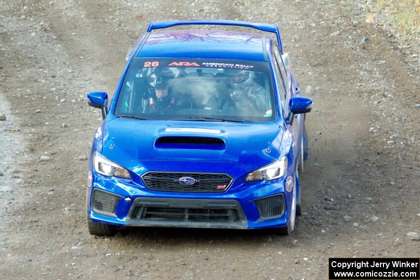 Rob Sanders / Karen Jankowski Subaru WRX STi comes through the spectator point on SS9, Arvon-Silver I.