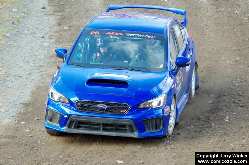 Rob Sanders / Karen Jankowski Subaru WRX STi comes through the spectator point on SS9, Arvon-Silver I.