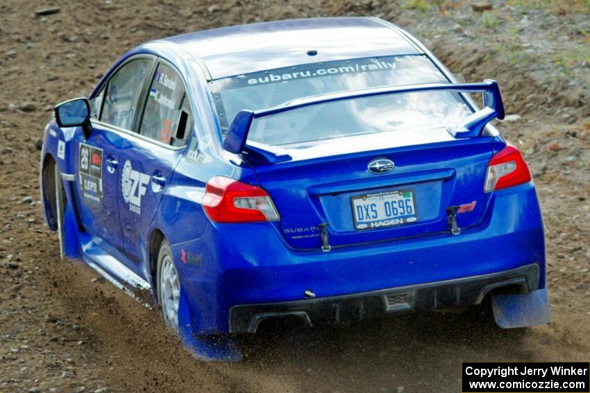 Rob Sanders / Karen Jankowski Subaru WRX STi comes through the spectator point on SS9, Arvon-Silver I.