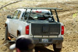 A Chevy Colorado ZR2 Pickup sweep vehicle comes through the spectator location on SS9, Arvon-Silver I.