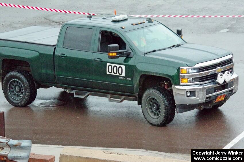 A Chevy Silverado 3500 does a pre-check of SS15, Lakeshore Drive.