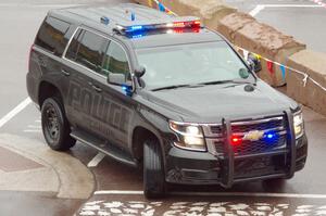 A Chevy Tahoe PPV does a pre-check of SS15, Lakeshore Drive.