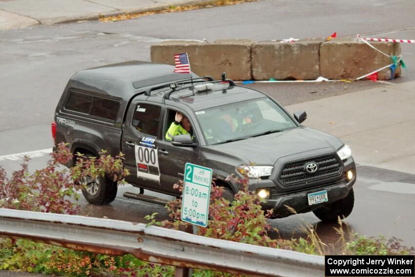 Car 000, a Toyota Tacoma truck, on SS15 (Lakeshore Drive).