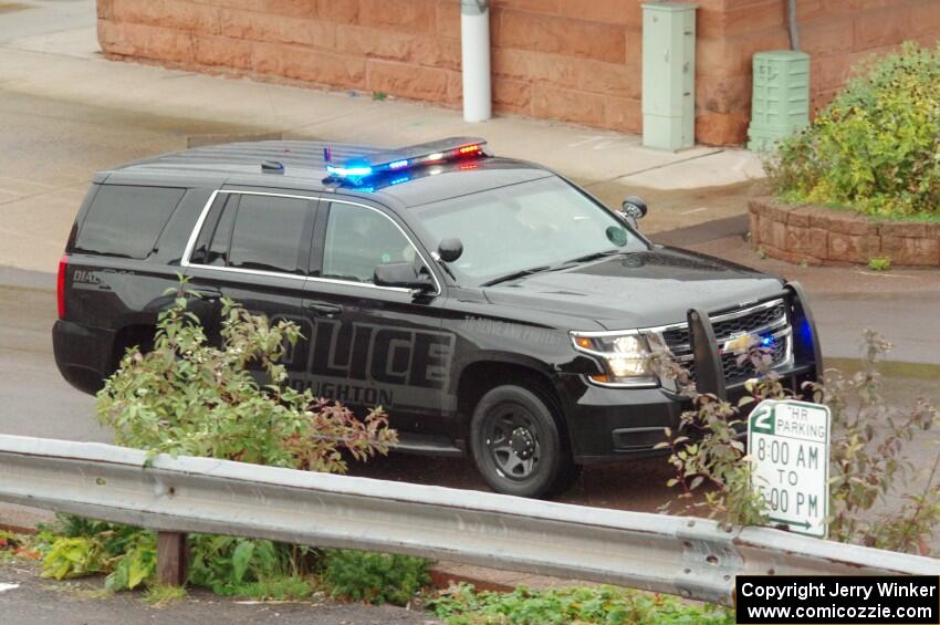 A Chevy Tahoe PPV does a pre-check of SS15, Lakeshore Drive.