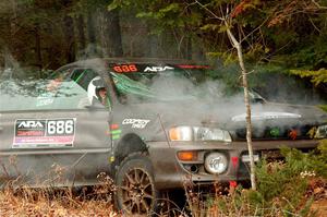 Jordan Locher / Tom Addison Subaru Impreza 2.5RS after rolling on SS1.