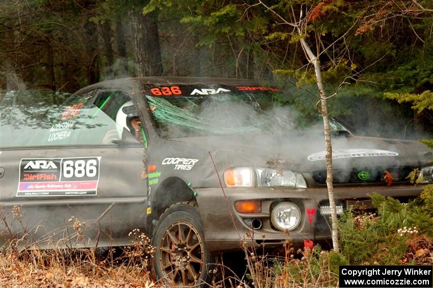 Jordan Locher / Tom Addison Subaru Impreza 2.5RS after rolling on SS1.